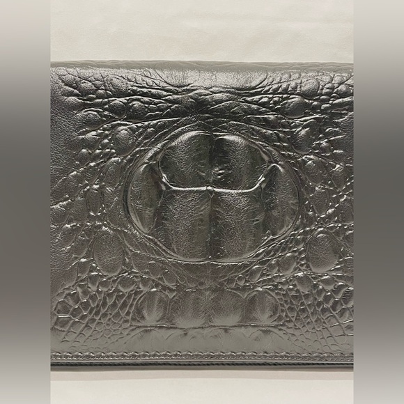NWOT MARINO ORLANDI Leather Vintage Black Crocodile Embossed Print Clutch - Picture 7 of 13